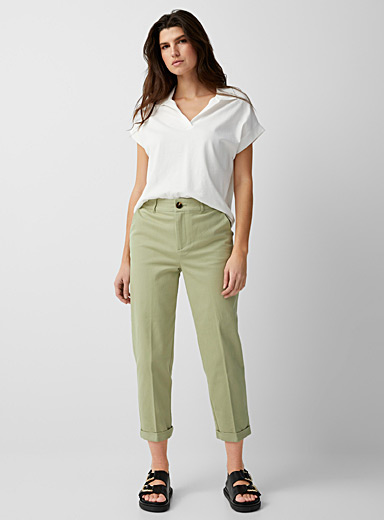 Contemporaine Lime Green Cuffed chinos for women
