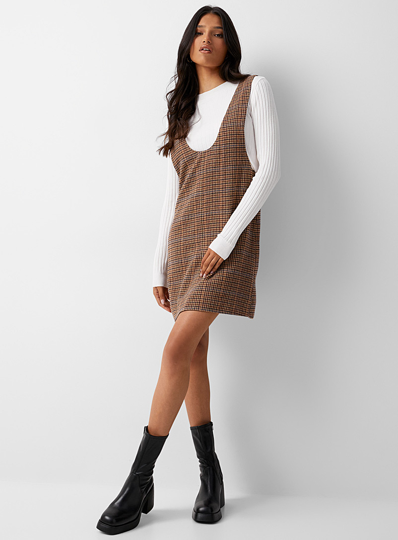 Icône Patterned Brown Checkered chasuble dress for women