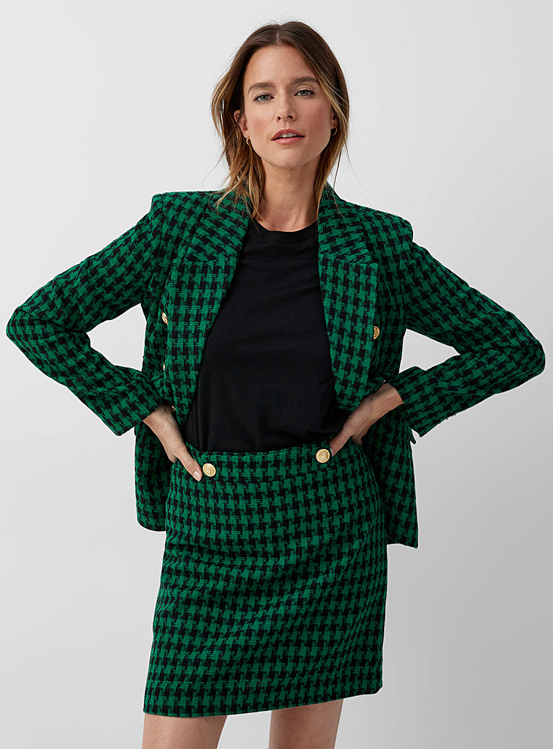 Contemporaine Patterned Green Emerald plaid tweed skirt for women