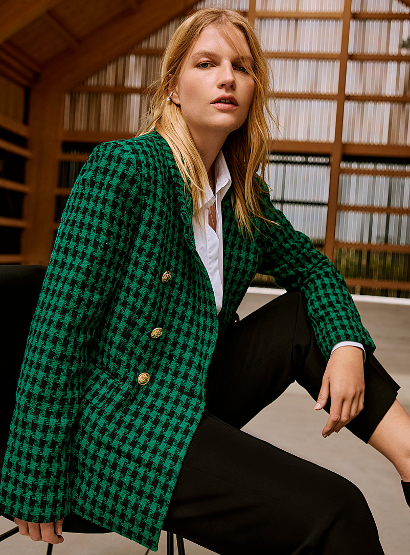 Emerald check tweed blazer | Contemporaine | Women's Blazers | Simons