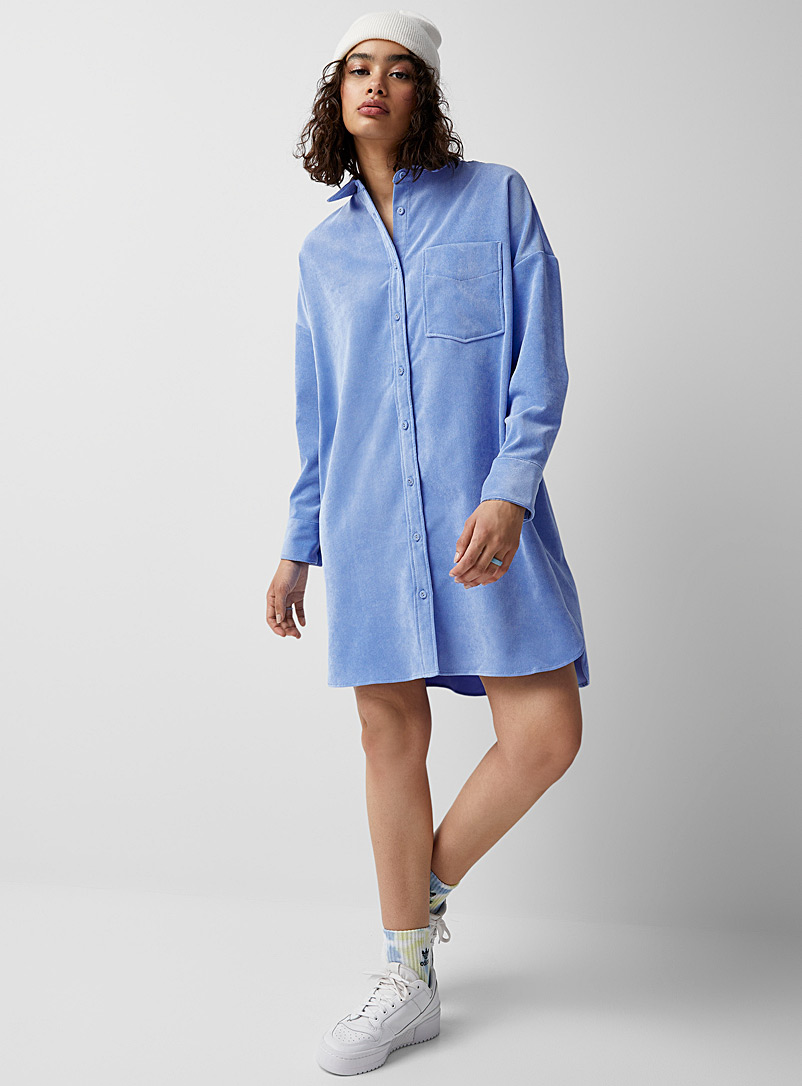 Twik Baby Blue Mini-rib corduroy shirtdress for women