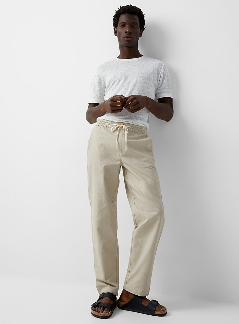 Le 31 Sand Comfort-waist organic cotton and linen pant for men
