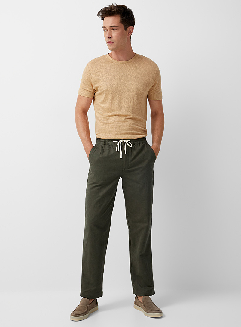 Le 31 Khaki Comfort-waist organic cotton and linen pant for men