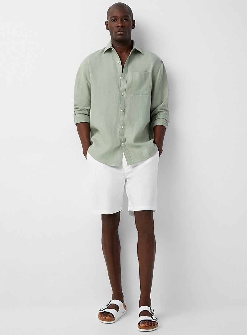 Le 31 White Cotton-linen comfort-waist short for men