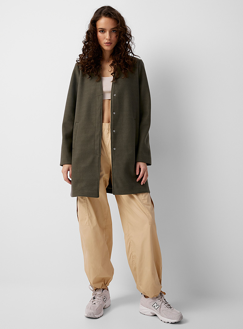 Icône: Le manteau tricot feutré col cranté Vert pour femme
