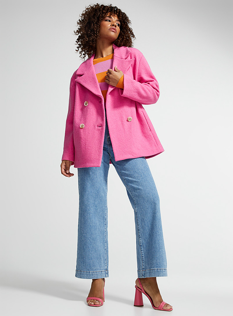 Icône Pink Double-breasted wool coat for women