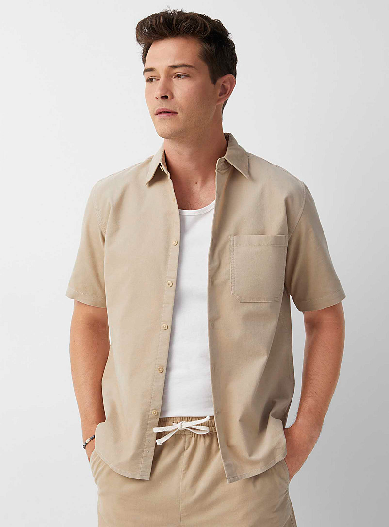 Le 31 Sand Baby cord shirt Modern fit for men