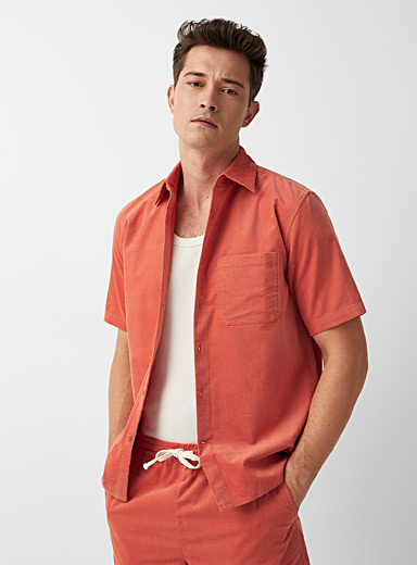 Le 31 Tangerine Baby cord shirt Modern fit for men