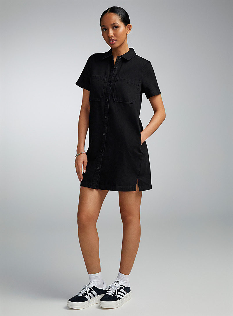 Twik: La robe chemise denim coton biologique Noir pour femme
