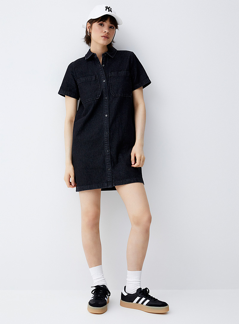 Twik Washed black Organic cotton denim shirtdress for women