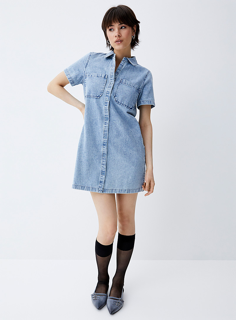 Twik: La robe chemise denim coton biologique Bleu pour femme