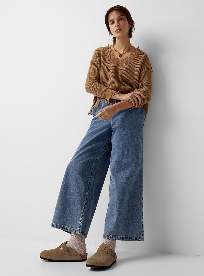 Twik Slate Blue Elastic waist wide-leg jean for women