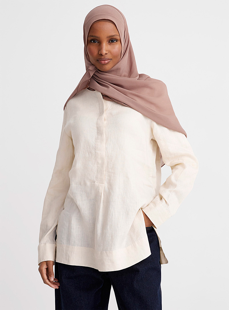 Contemporaine Ecru/Linen Pure linen slit-collar tunic for women