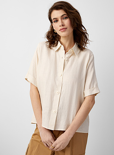 Contemporaine Ecru/Linen Pure linen boxy shirt for women