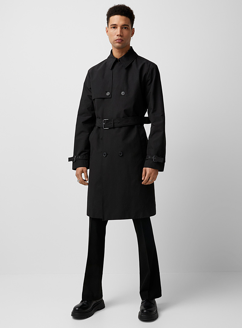 Le 31 Black Belted water-repellent trench coat for men