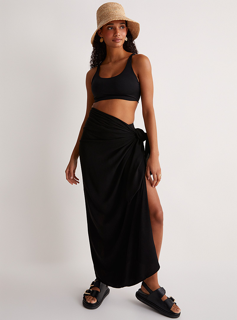 Simons Black Long multi-style sarong for women