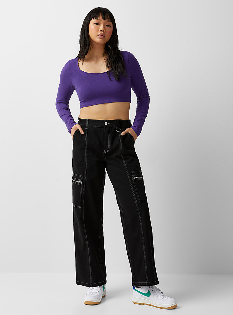 Twik: Le jean large poches zippées Noir pour femme