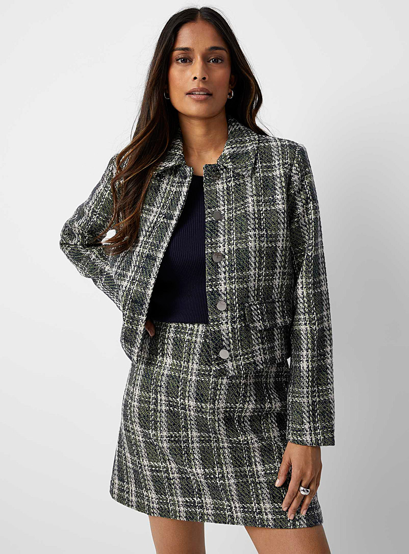 Contemporaine Patterned Green Fresh checkers tweed skirt for women