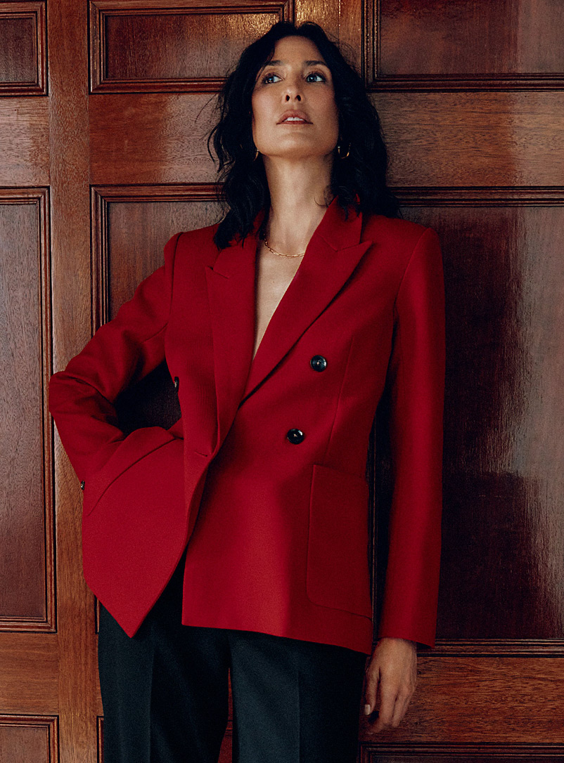Contemporaine Red Textured twill double-breasted blazer for women