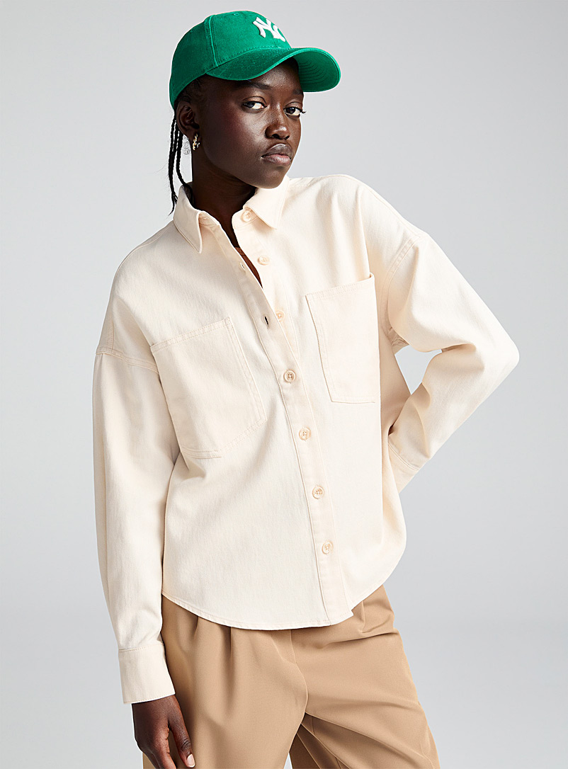 Twik Ivory White Patch-pocket twill shirt for women