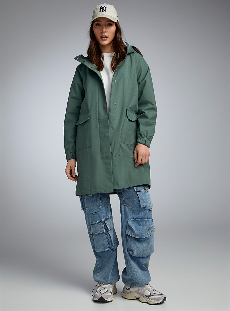 Twik Green Flap pockets straight raincoat for women