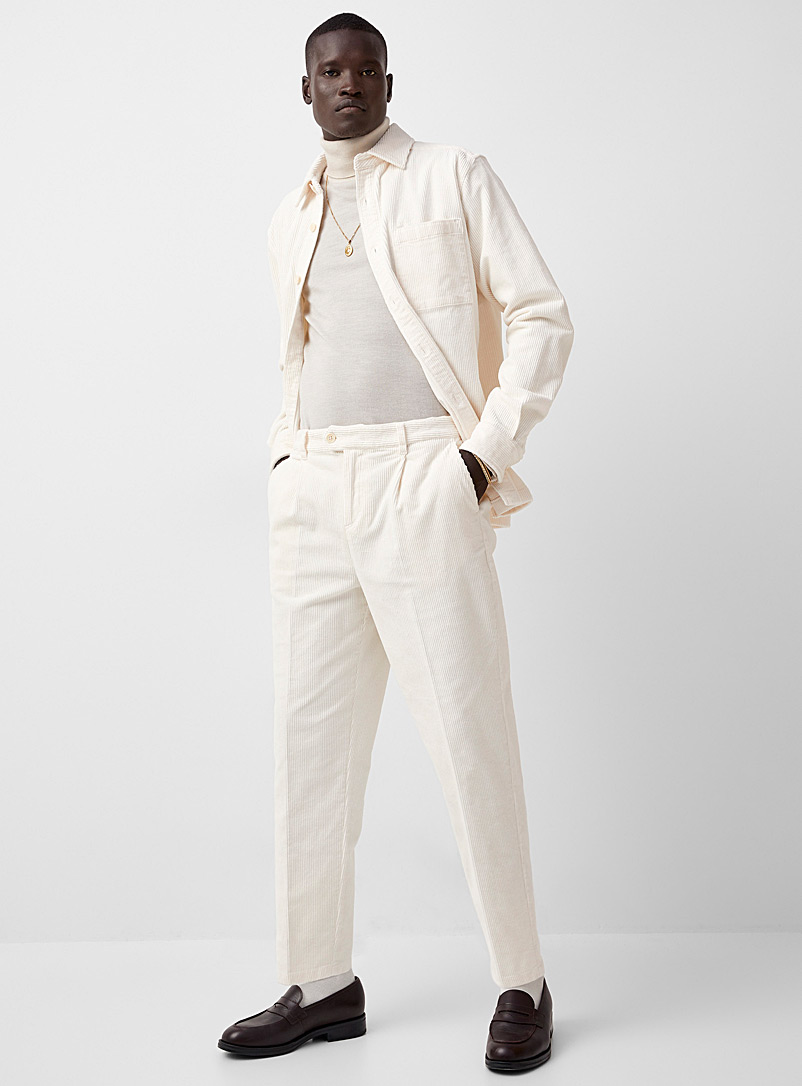 Le 31: Le pantalon velours côtelé extensible Coupe Reykjavik - Antifit Ivoire blanc os pour homme