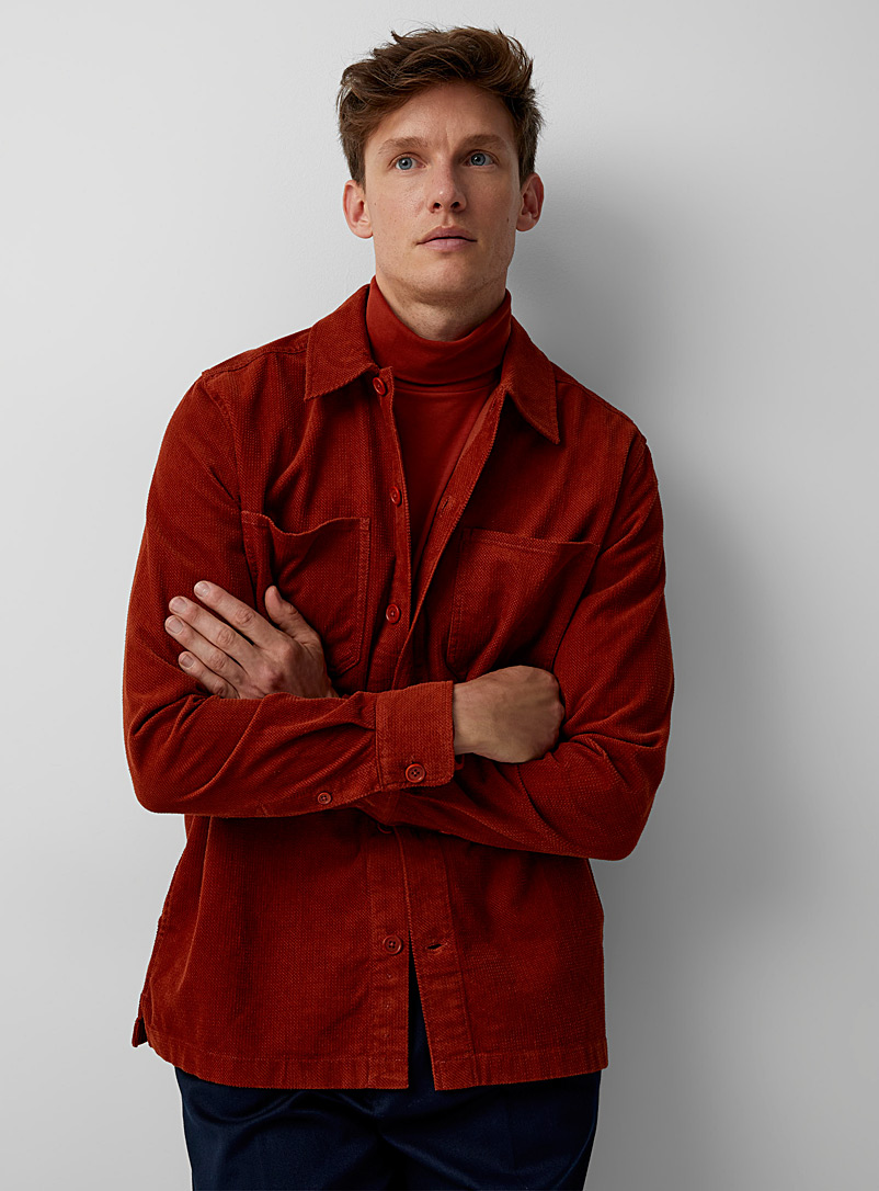 Le 31 Bright Red Piqué velvety overshirt for men