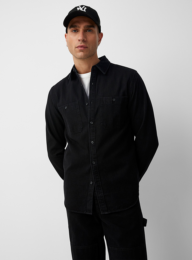 Le 31 Black Minimalist denim shirt Modern fit for men