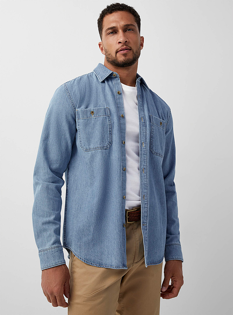 Le 31 Blue Minimalist denim shirt Modern fit for men
