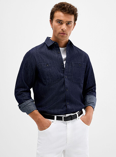 Le 31: La chemise denim &eacute;pur&eacute; <b>Coupe moderne</b> Bleu fonc&eacute; - Indigo pour homme