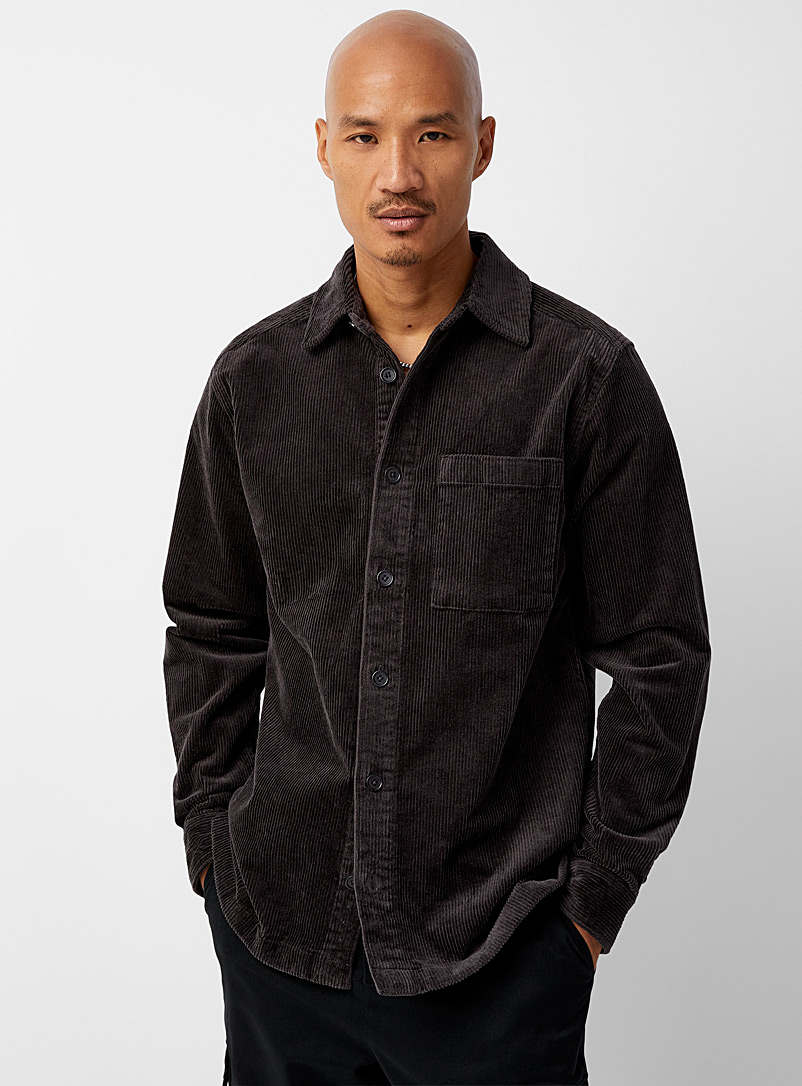 Le 31 Charcoal Stretch corduroy overshirt for men