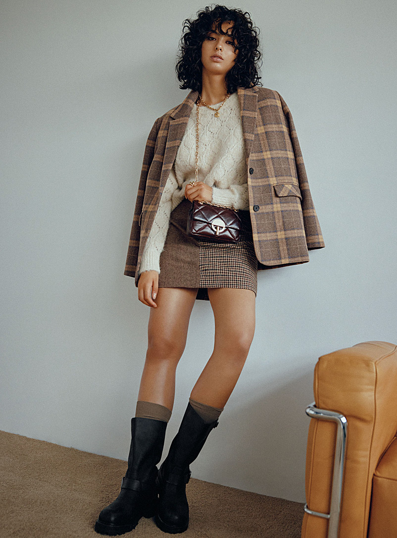 Icône Medium Brown Mini herringbone and houndstooth pattern miniskirt for women