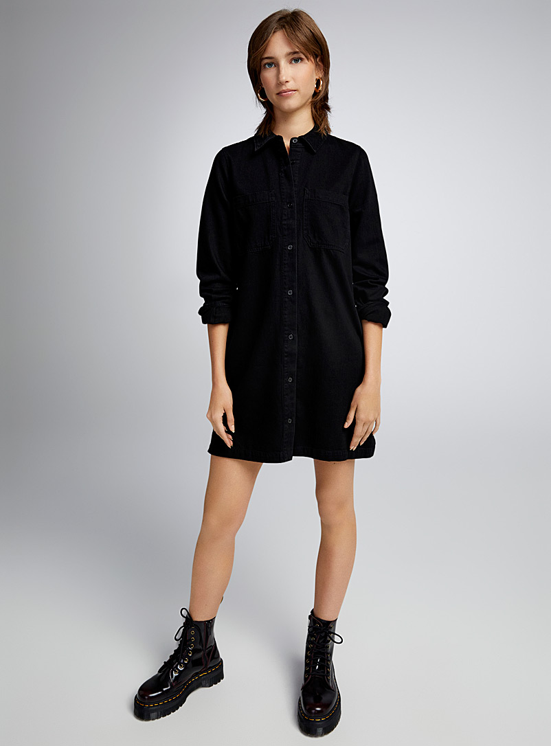 Twik Black Organic cotton denim shirtdress for women