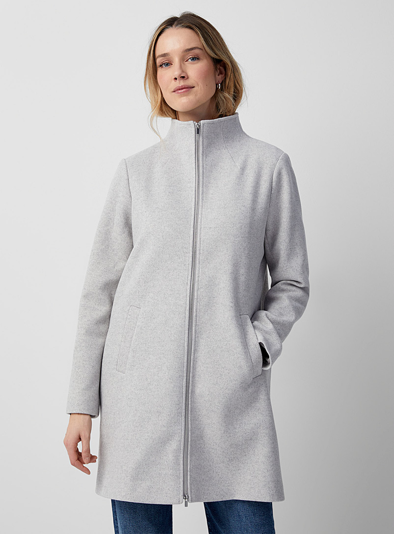 Contemporaine Grey Stand-collar felt 3/4-length coat for women