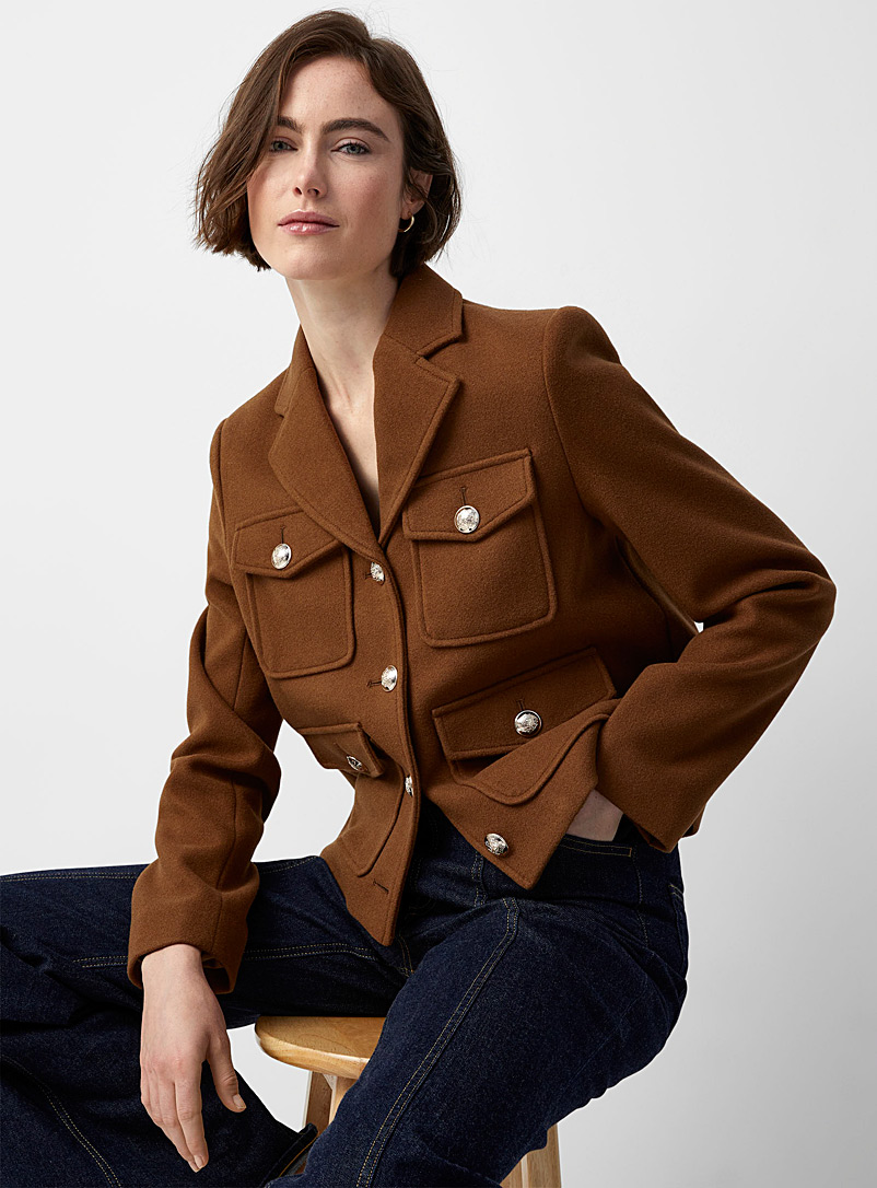 Contemporaine Chestnut Crest button felt jacket for women