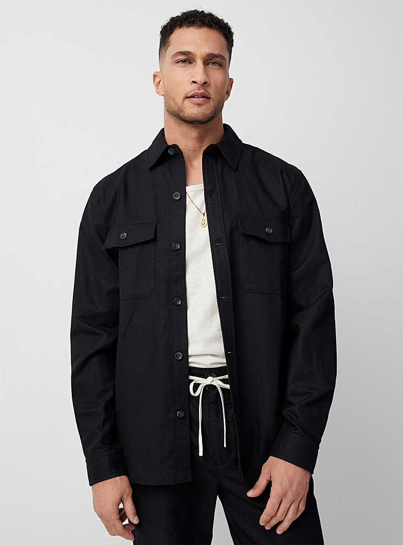 Le 31 Black Linen and organic cotton overshirt for men