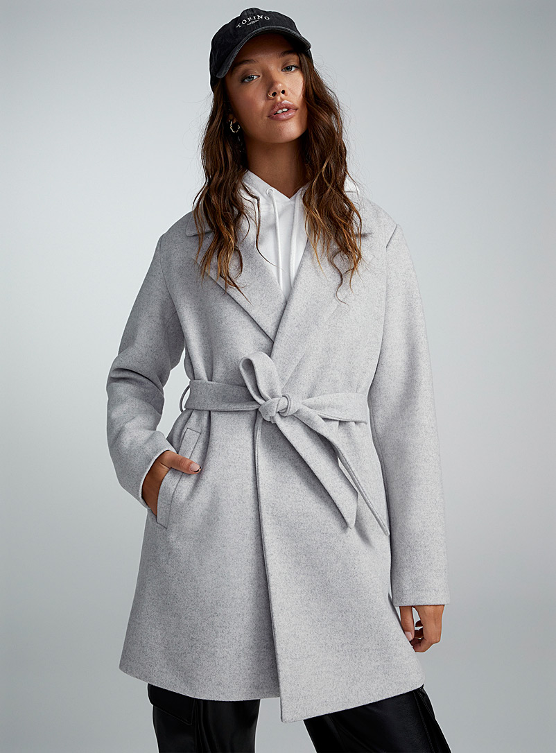 Twik Grey Belted felt coat for women