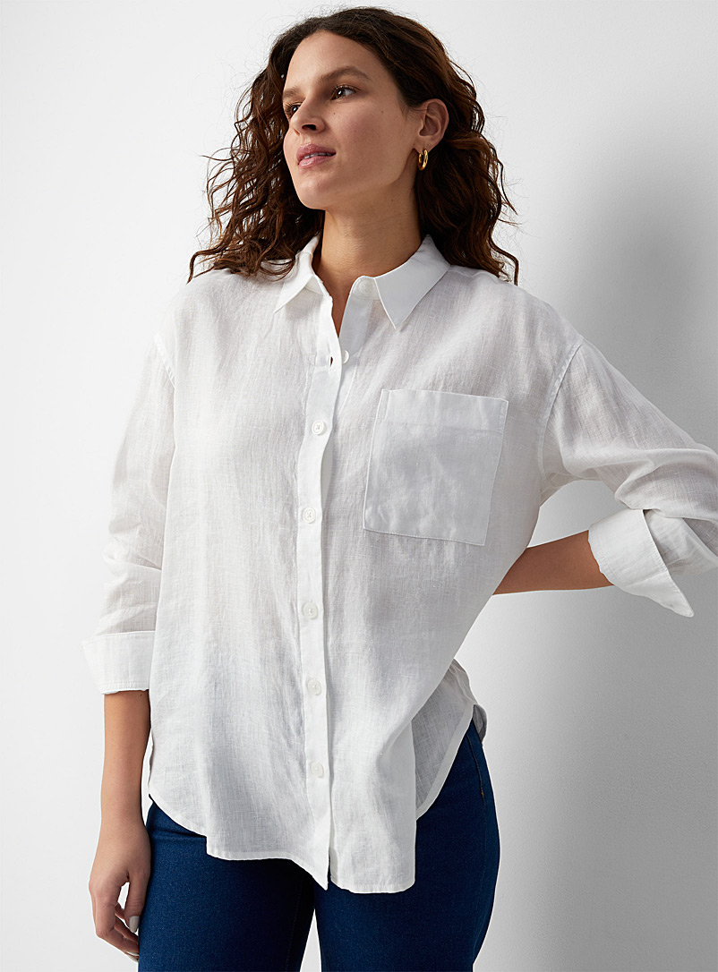 Contemporaine White Patch pocket organic linen shirt for women
