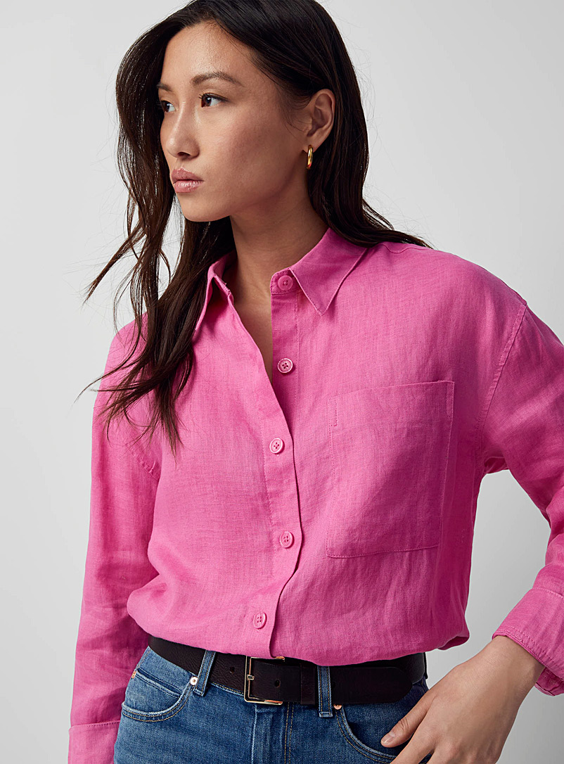 Contemporaine Pink Patch pocket organic linen shirt for women