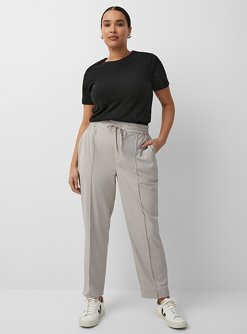 Contemporaine Light Grey Pintuck stretch fabric pant for women