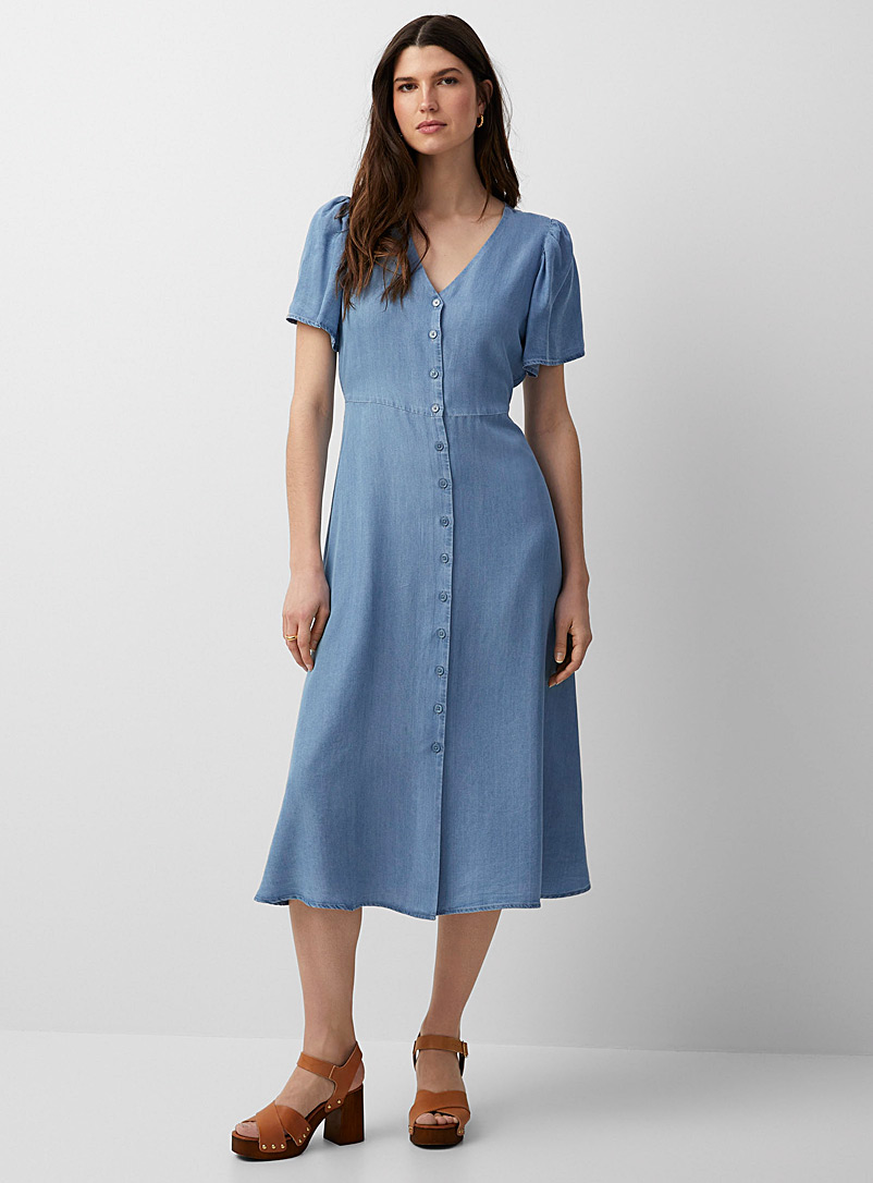 Contemporaine Slate Blue Buttoned lyocell denim dress for women