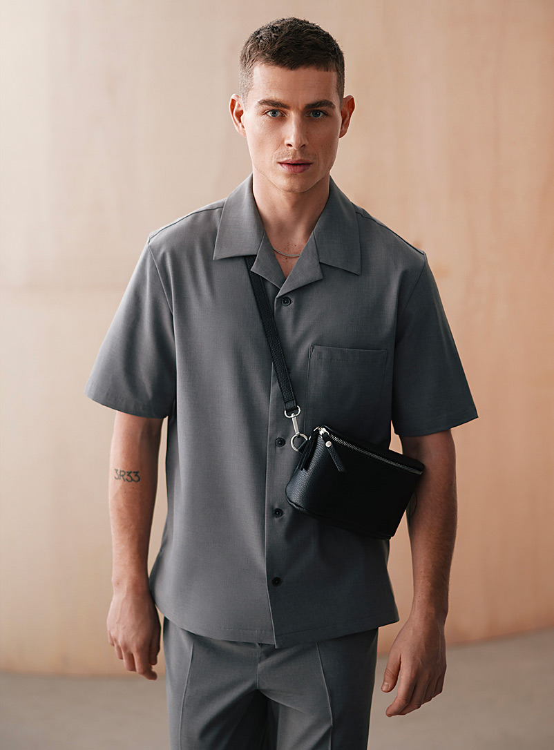 Le 31 Grey Open-collar dress shirt Comfort fit for men