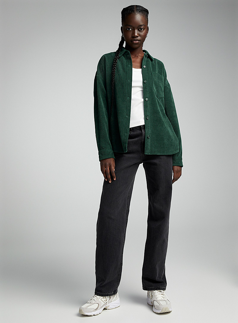 Twik Mossy Green Oversized corduroy shirt for women