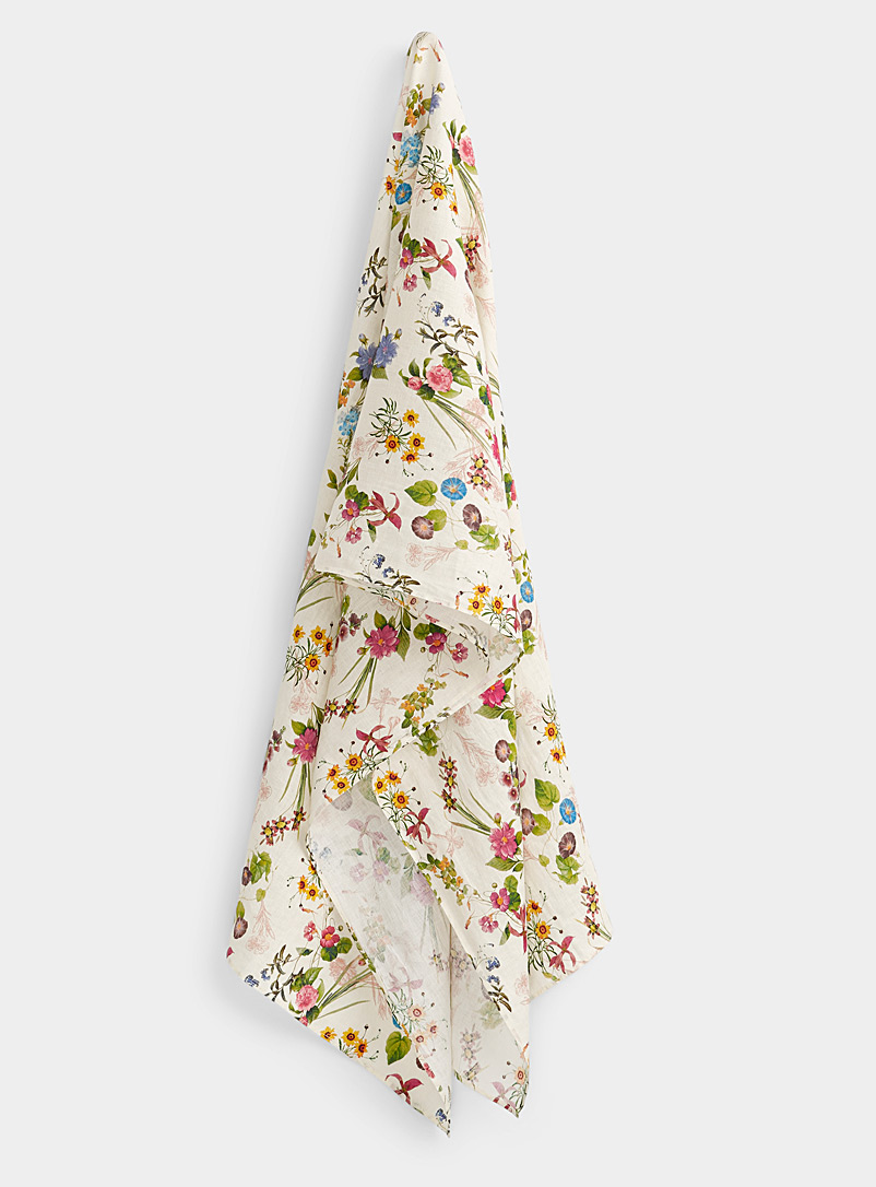 Simons Patterned White Lightweight blooming garden linen scarf for women