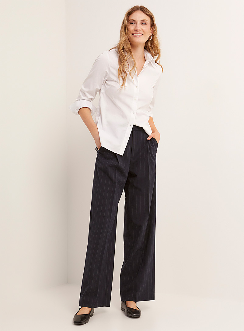Contemporaine Navy/Midnight Blue Pinstriped navy wide-leg pant for women