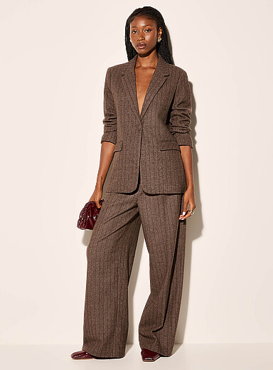 Ic&ocirc;ne Patterned Pink Pleated reprocessed wool wide-leg pant for women