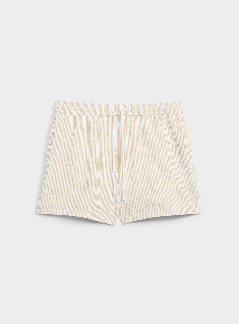 Simons: Le maillot short rayures seersucker Orange pour homme