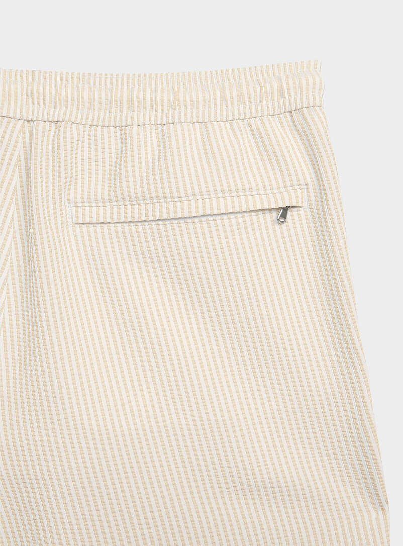 Simons: Le maillot short rayures seersucker Orange pour homme