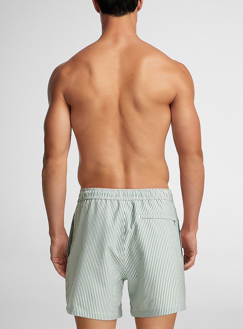 Simons Orange Striped seersucker swim short for men