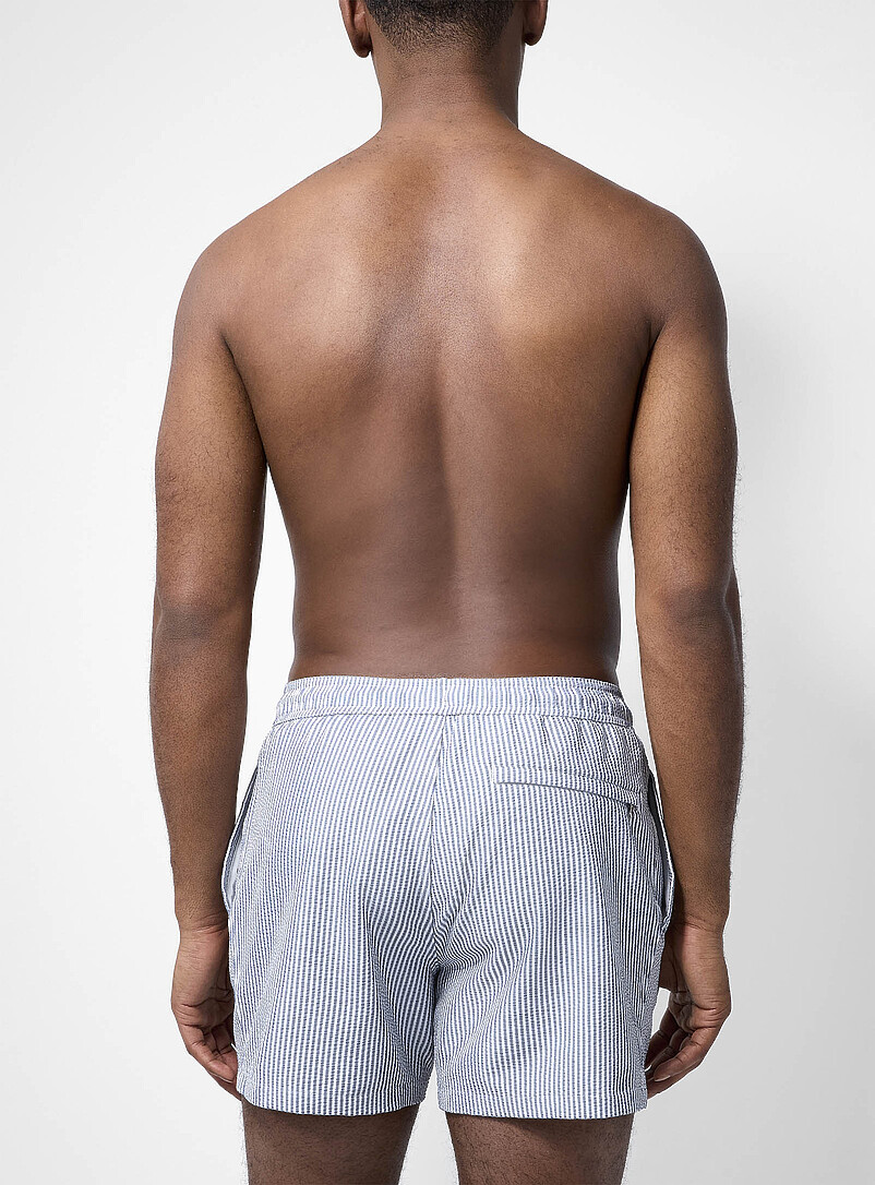Simons Orange Striped seersucker swim short for men